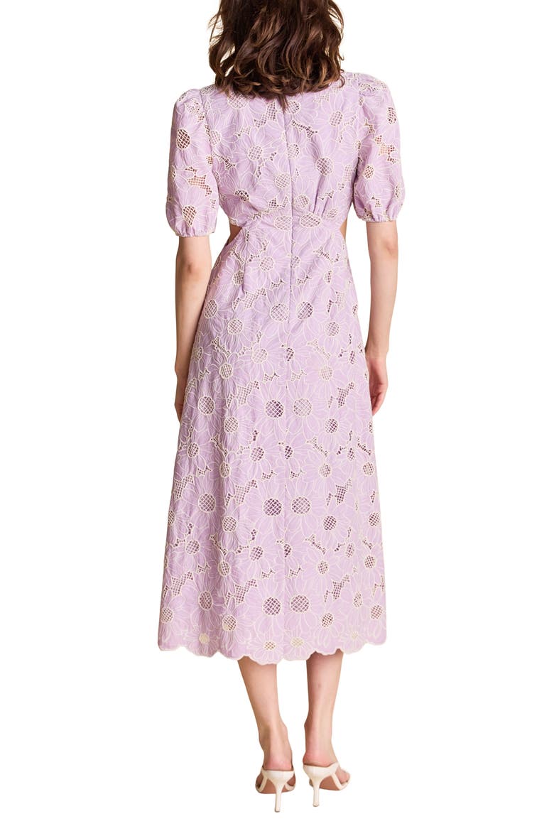 Cutout Detail Floral Cotton Eyelet Midi Dress, Alternate, color, LILAC