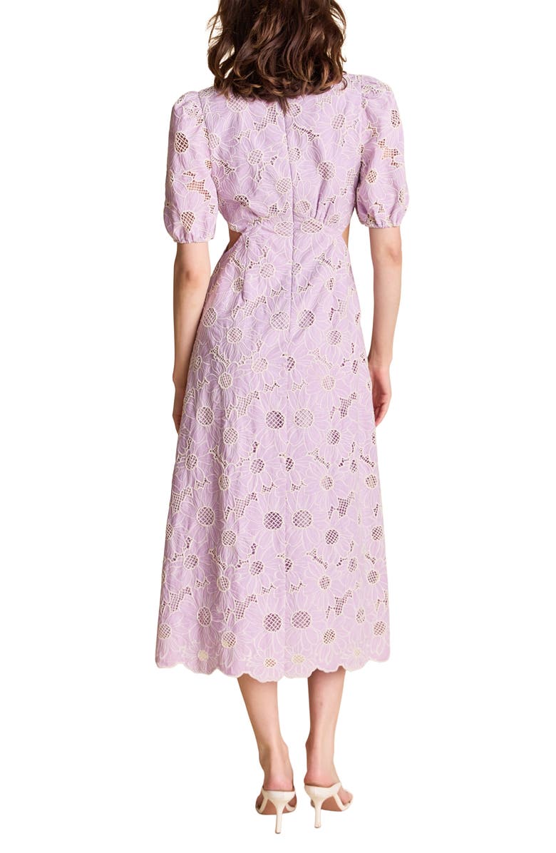 English Factory Cutout Detail Floral Cotton Eyelet Midi Dress, Alternate, color, Lilac