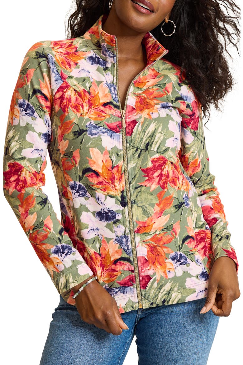 Aruba Island Bloom Full Zip Sweatshirt, Main, color, DUSTY SAGE