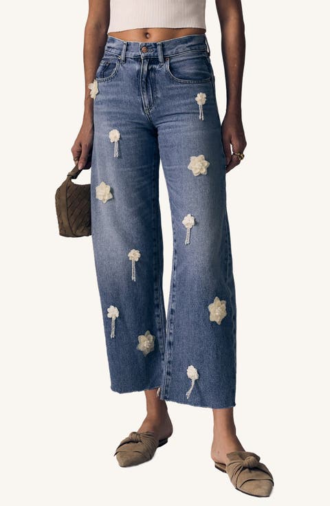 Nomad Flower Appliqué High Waist Wide Leg Jeans