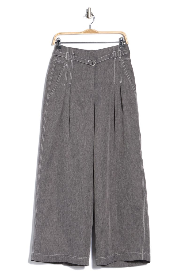 Belted Topstitch Wide Leg Pants, Main, color, SLATE GREY/ IVORY