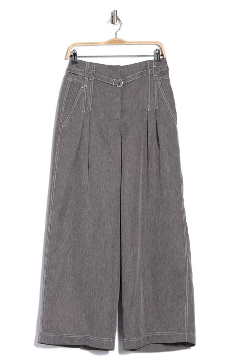 Belted Topstitch Wide Leg Pants