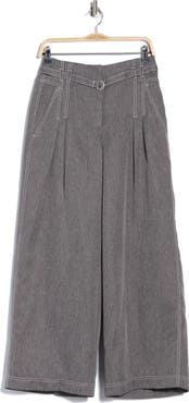 Adrianna Papell Belted Topstitch Wide Leg Pants