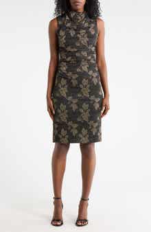 Vince Camuto Metallic Leaf Print Bodycon Dress