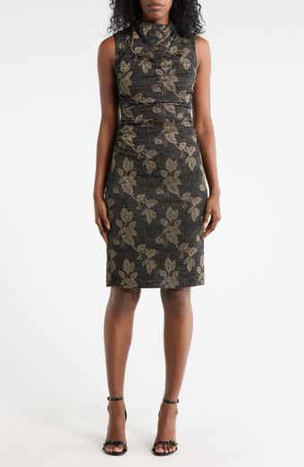 Metallic Leaf Print Bodycon Dress