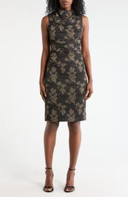 Vince Camuto Metallic Leaf Print Bodycon Dress