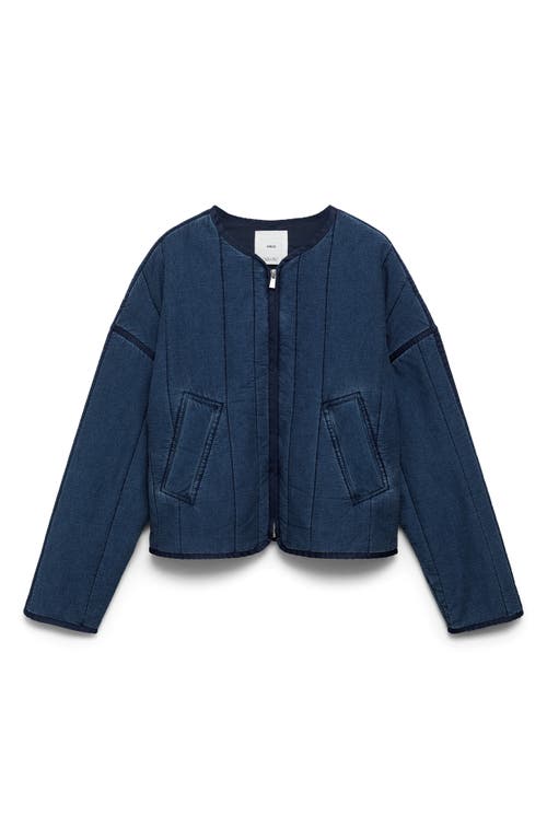 Mango Quilted Indigo Cotton Jacket In Blue