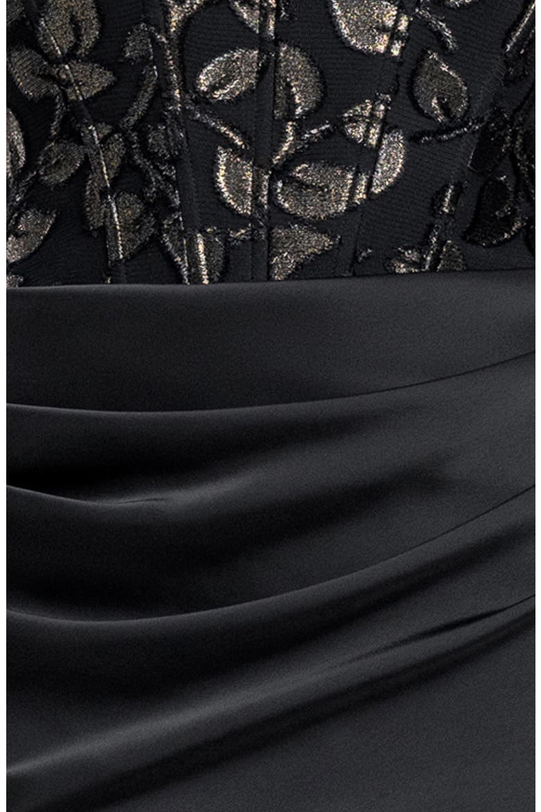 Burnout Corset Satin Gown, Alternate, color, BLACK/ GOLD
