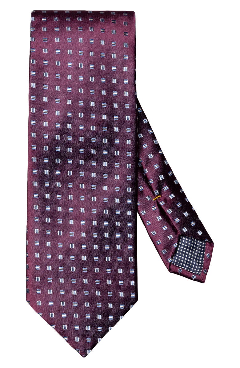Eton Neat Geometric Pattern Silk Tie, Main, color, Dark Purple