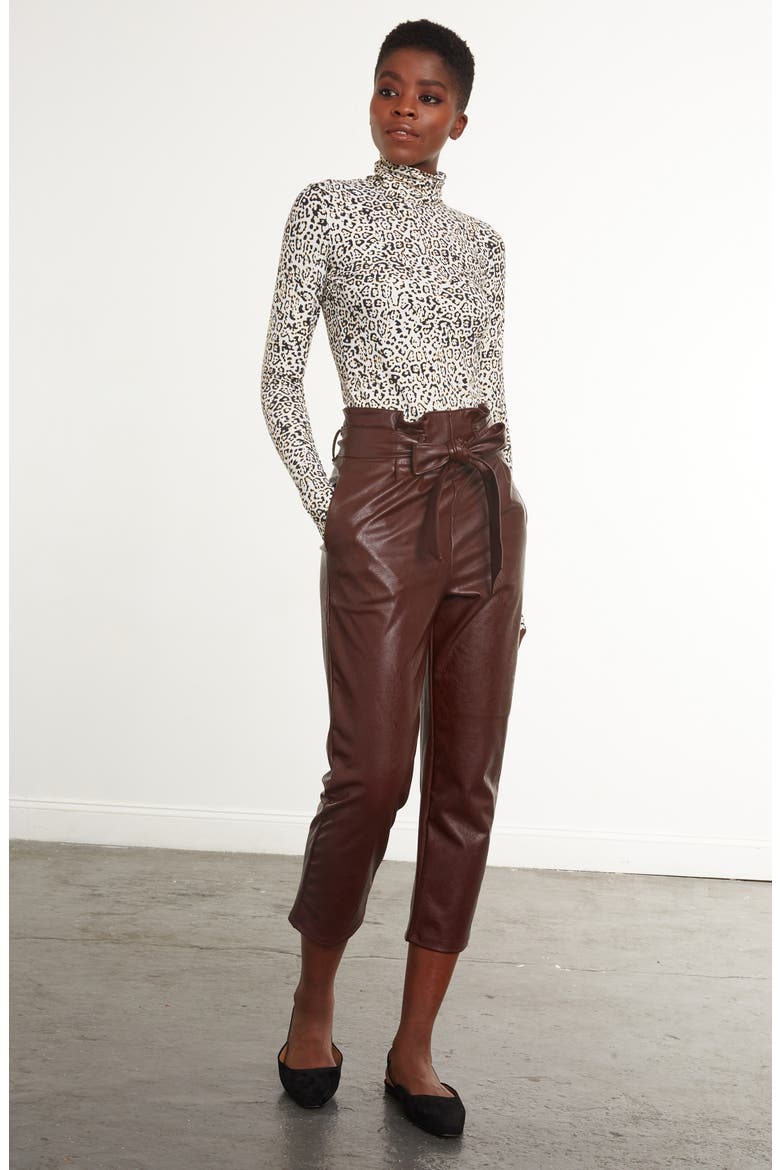 Paperbag Waist Faux Leather Crop Pants, Alternate, color, OXBLOOD