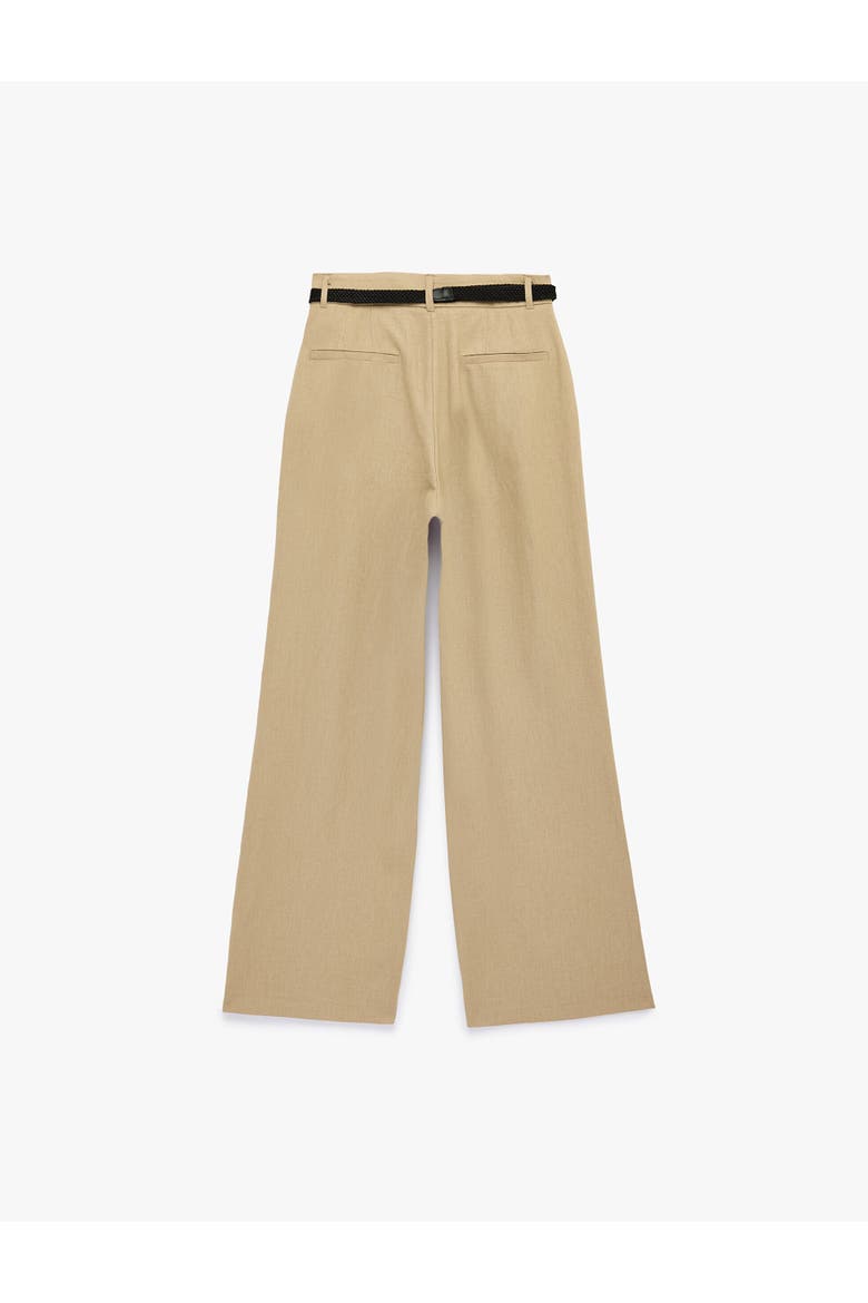 Mid Rise Linen Blend Belted Trousers, Alternate, color, KHAKI