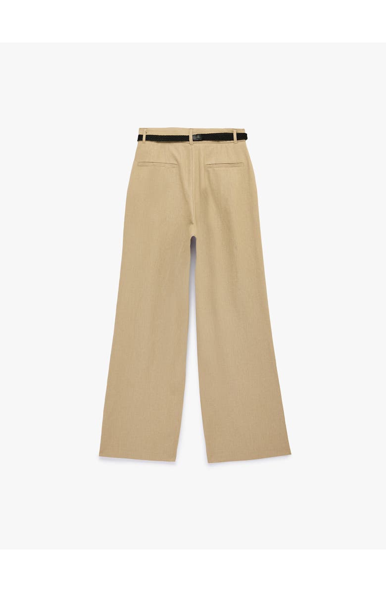 Koton Mid Rise Linen Blend Belted Trousers, Alternate, color, Khaki
