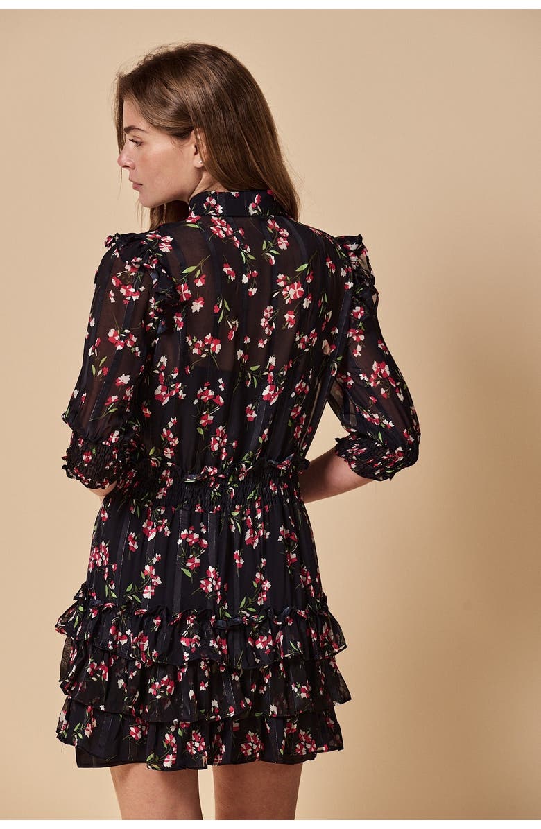 The Shirt by Rochelle Behrens The Ruffled Tiered Minidress, Alternate, color, Black