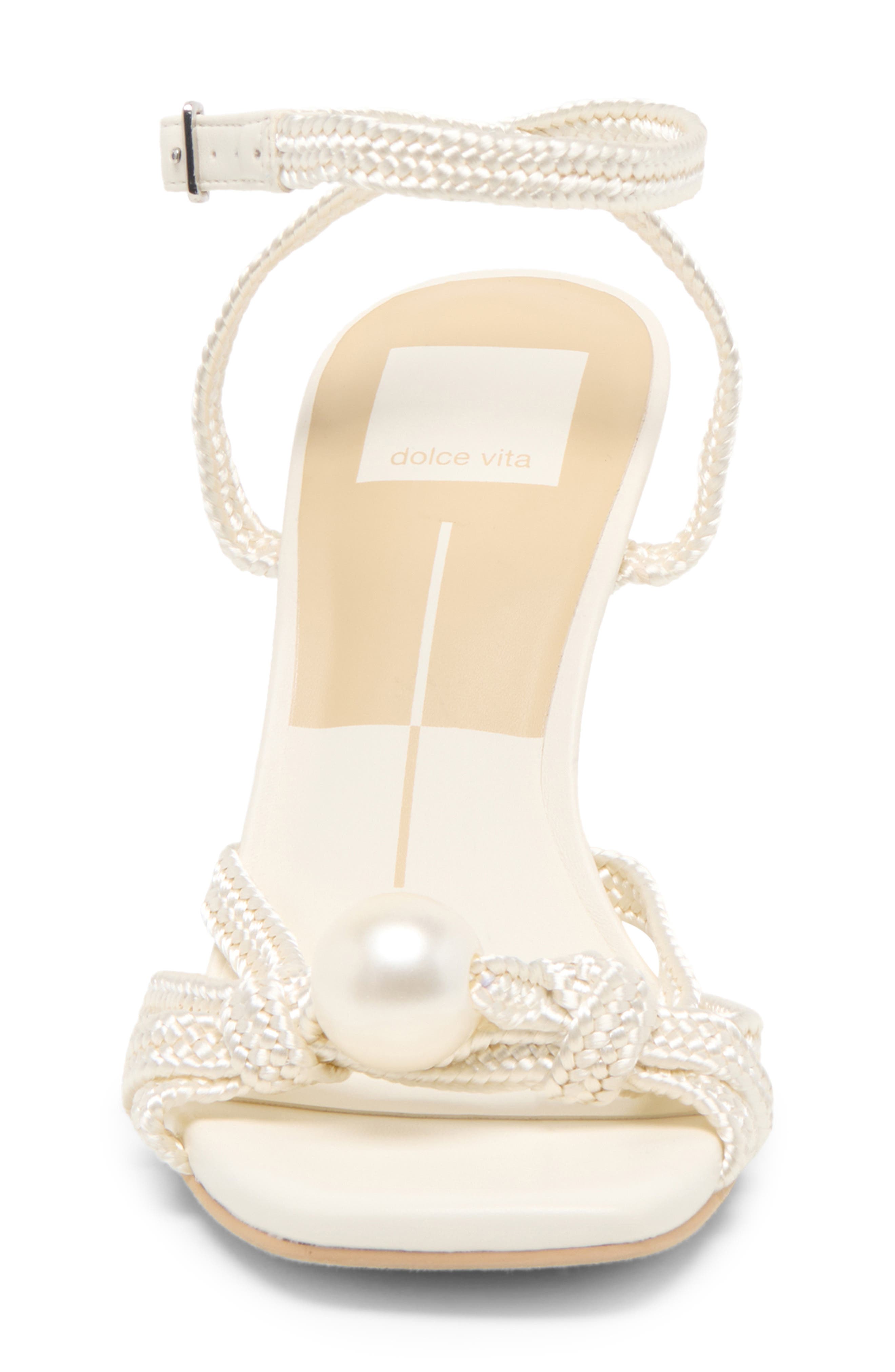Dolce Vita Helle Faux Pearl Ankle Strap Sandal, Alternate, color, True White Satin