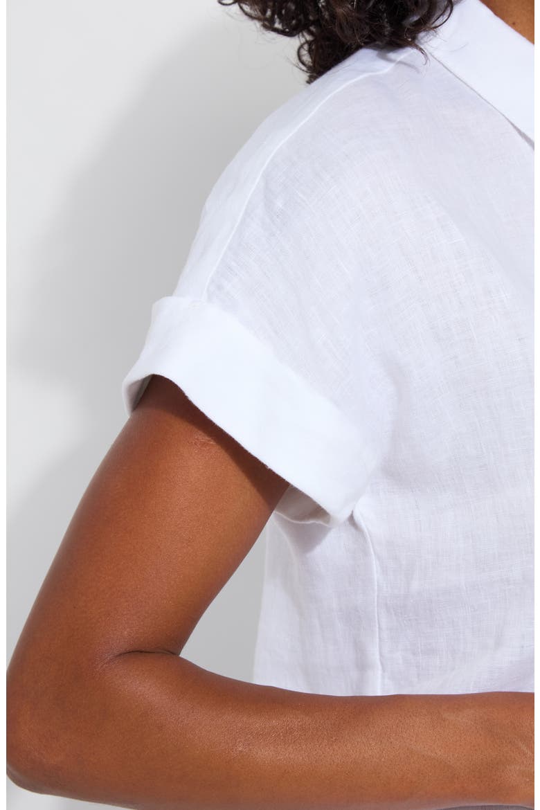 Lyla Short Sleeve Linen Button-Up Shirt, Alternate, color, WHITE