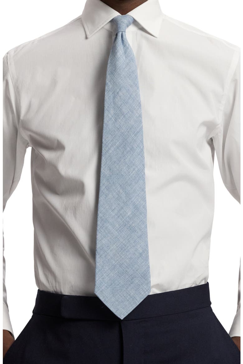 Light Blue Mélange Linen & Viscose Tie, Alternate, color, BLUE
