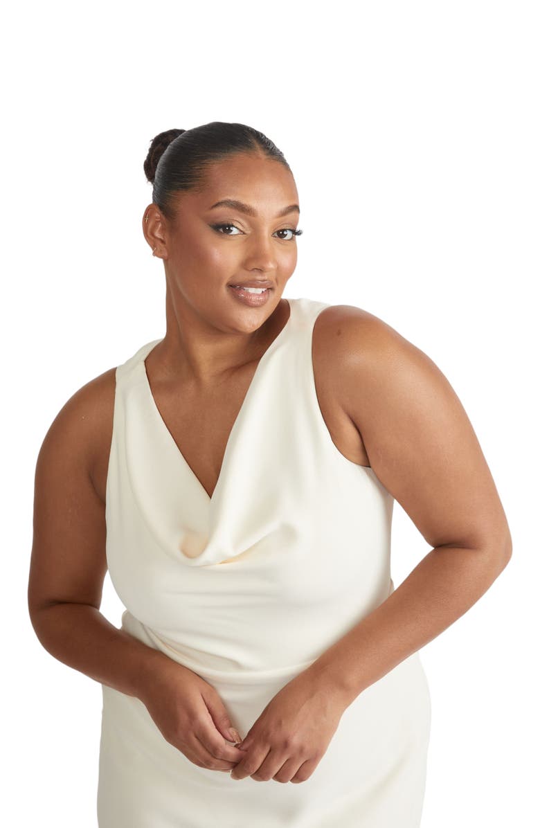 Six Stories Cowl Front Crepe Bridesmaid Dress, Alternate, color, Almond