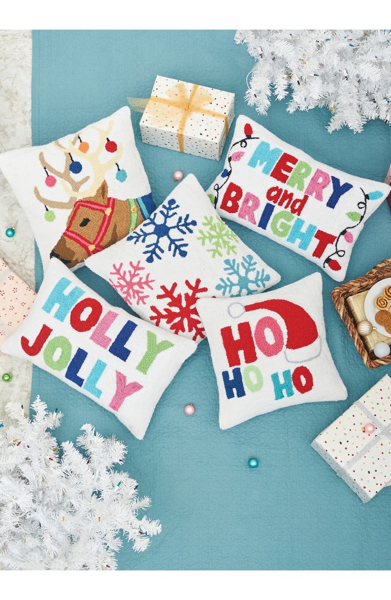 C&F Home Merry And Bright Hooked Christmas Throw Pillow, 14" x 22", Alternate, color, White