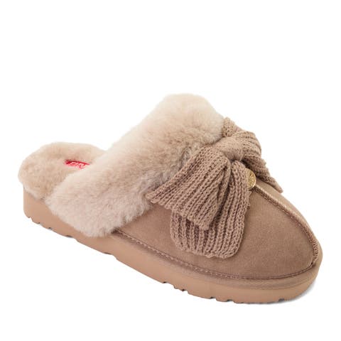 Daniella Karagach's Fireside Suede Shearling Scuff Slippers