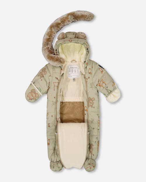 Deux Par Deux Baby Boy One-piece Layette Snowsuit Designed For Car Seat Animal In Green