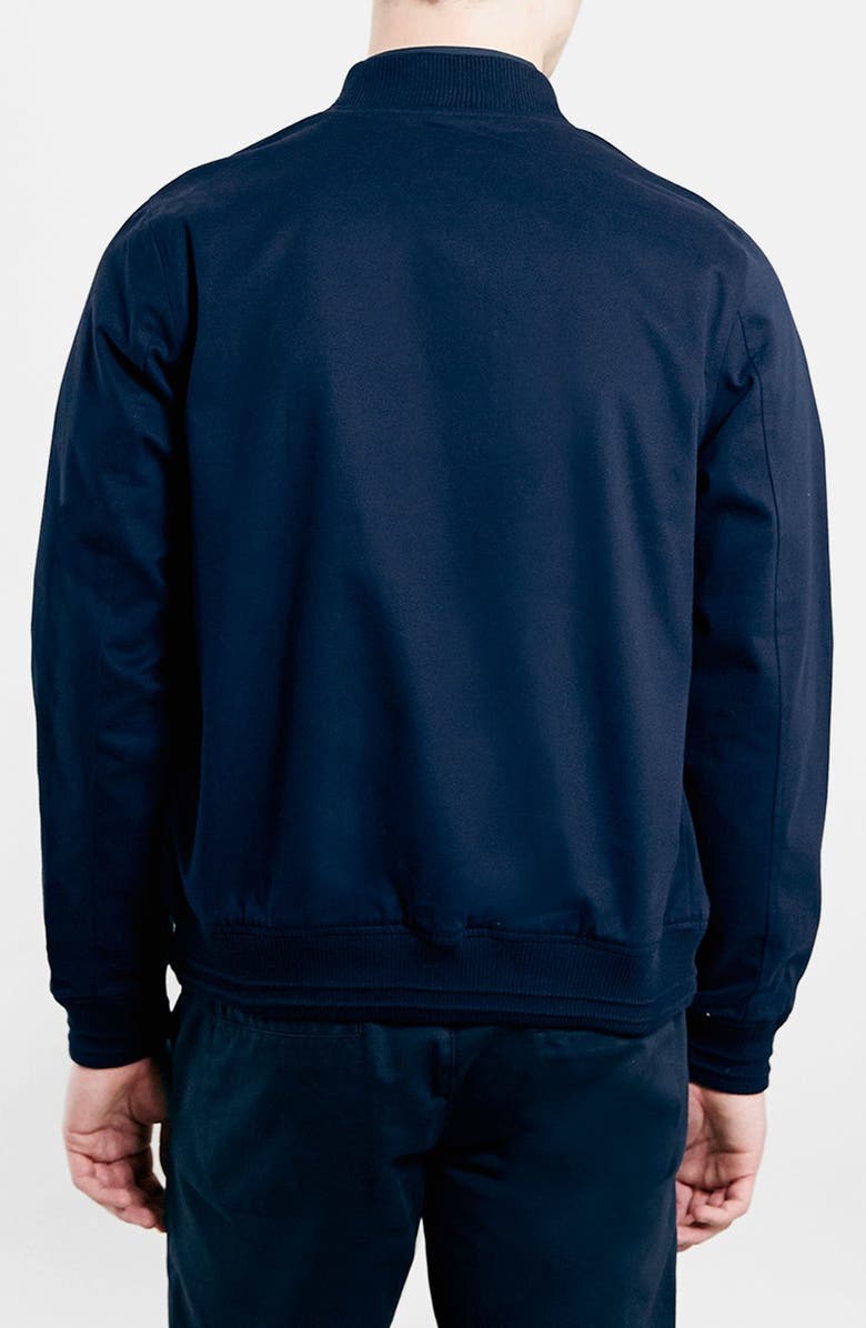 Topman Navy Cotton Bomber Jacket, Alternate, color,