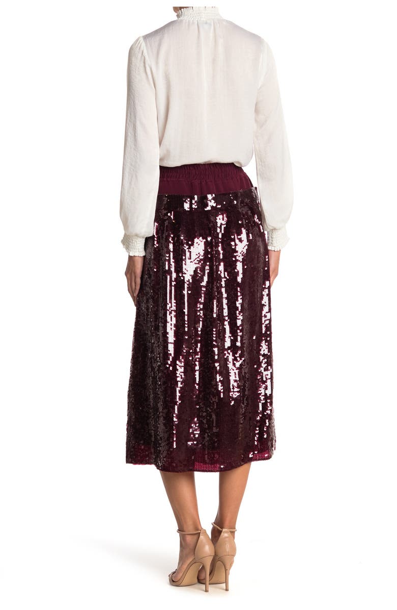 Tibi Sequin Layer Silk Midi Skirt, Alternate, color,