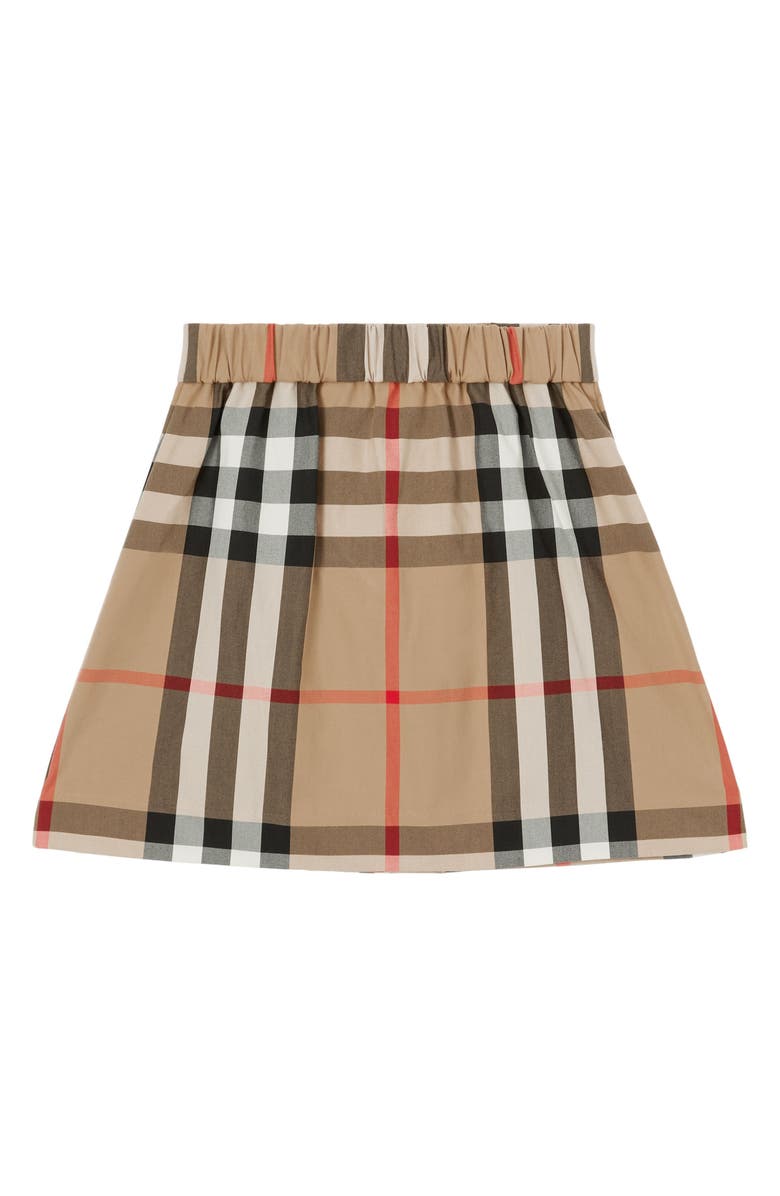 Burberry Kids' Angelica Check Pleated Cotton Skirt, Alternate, color, 