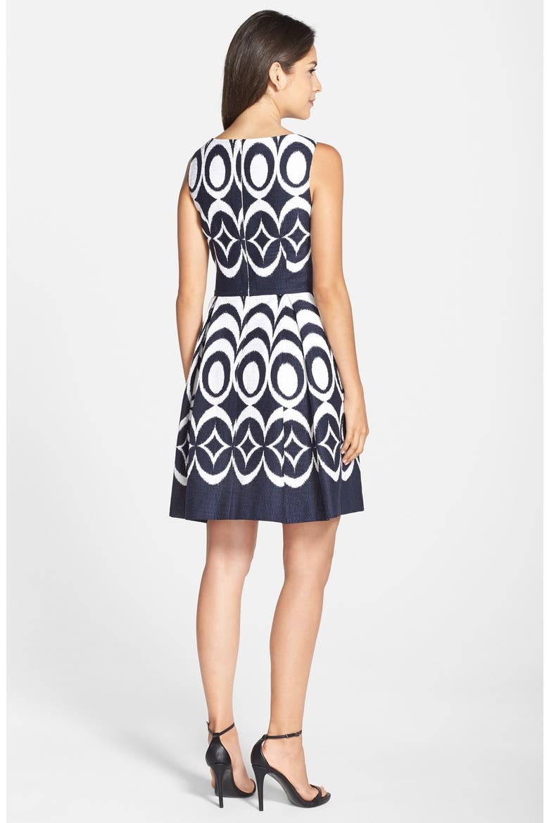 Cotton Jacquard Fit & Flare Dress, Alternate, color, INK/ WHITE
