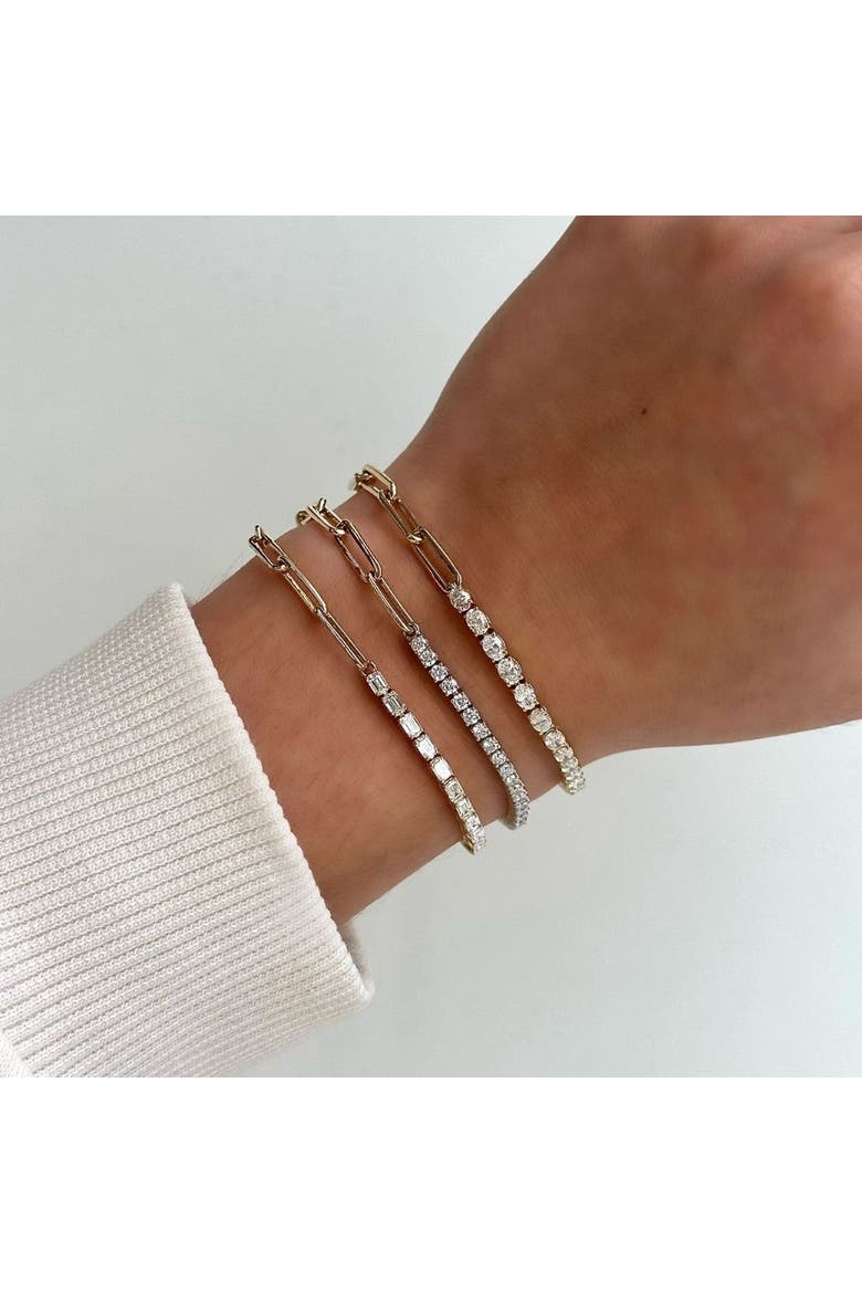 Round Half Tennis Paperclip Bracelet Lab Diamond in 14K Gold, Alternate, color, Yellow Gold