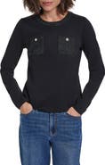 KARL LAGERFELD PARIS Ponte Long Sleeve Top with Button Pockets