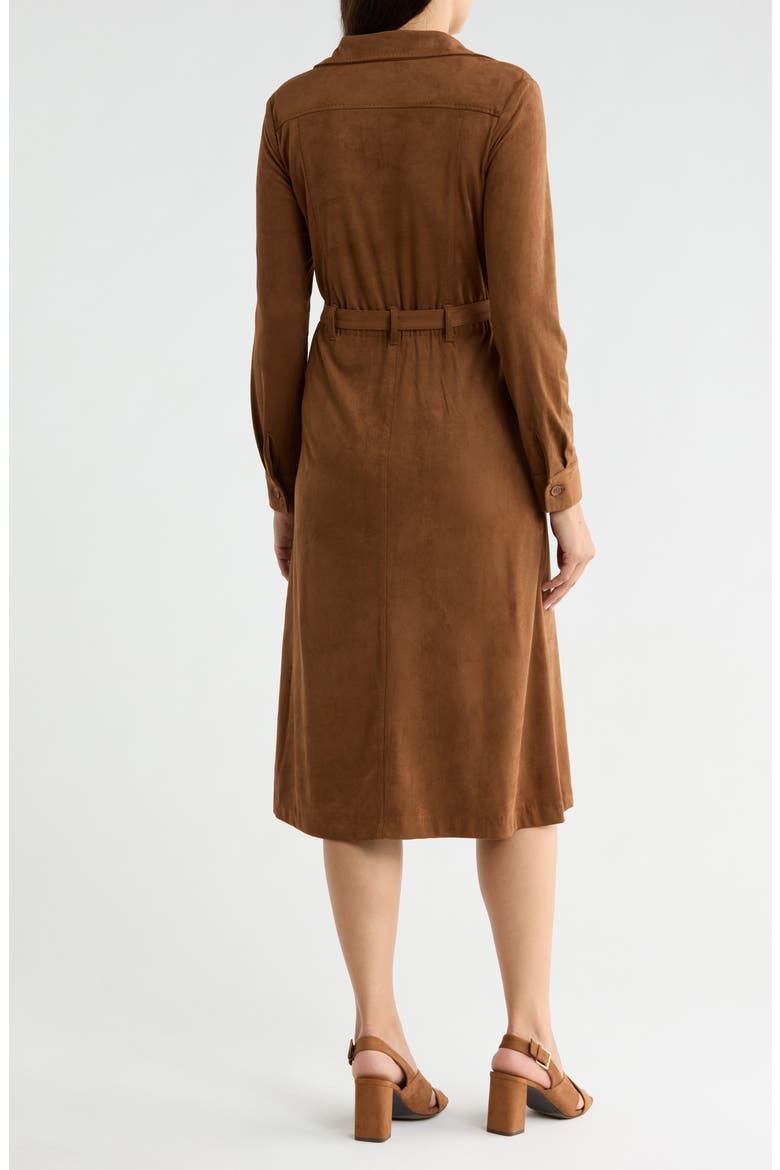 Faux Suede Long Sleeve Belted Shirtdress, Alternate, color, SADDLE-SADDLE