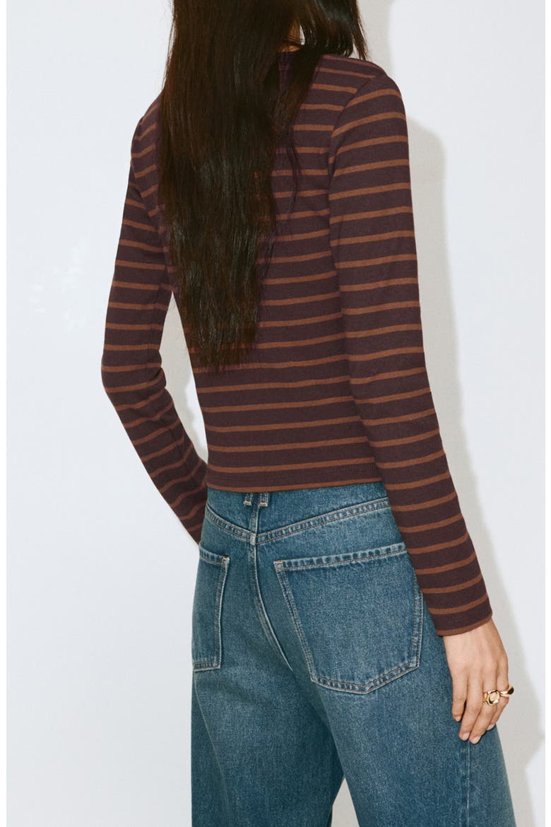 Stripe Boat Neck Long Sleeve Cotton T-Shirt, Alternate, color, BROWN