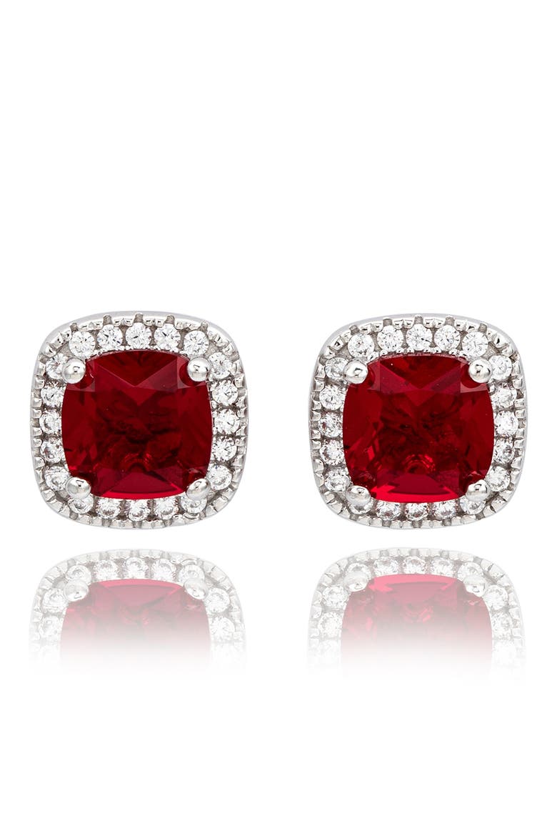 Cubic Zirconia Halo Stud Earrings, Main, color, RED