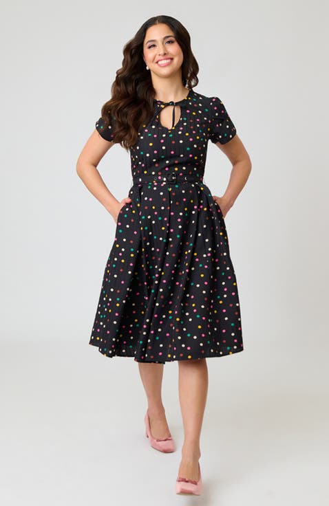 Short Petal Sleeve Tie Neck Dahlia Swing Dress