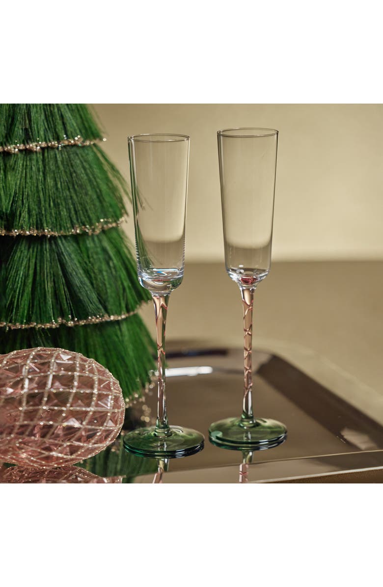 Zodax Sachi Set of 6 Champagne Flutes, Alternate, color, Green/ Pink
