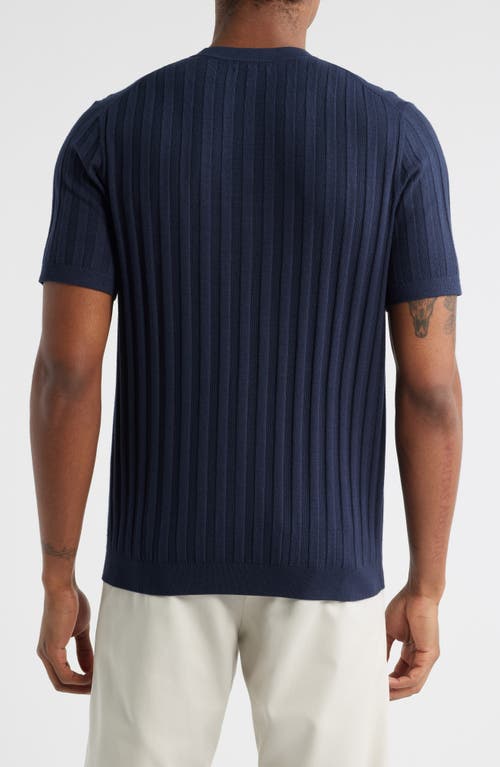 Open Edit Short Sleeve Henley Sweater In Blue