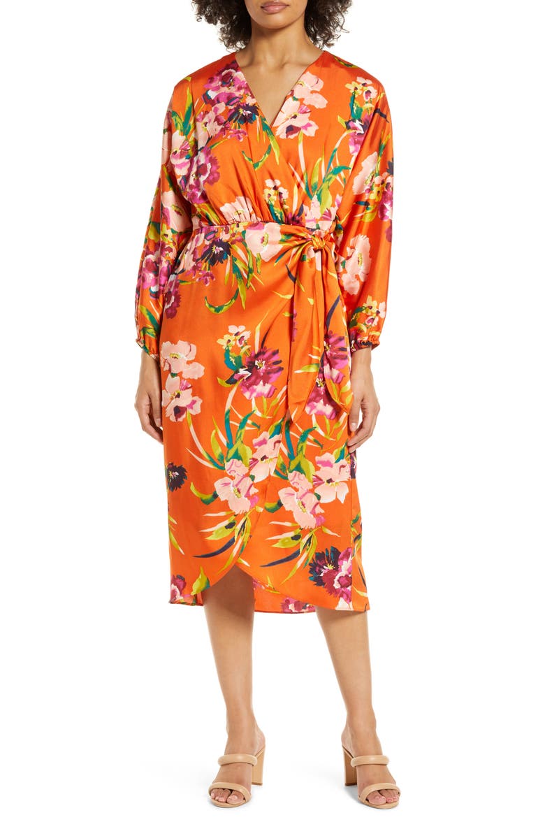Julia Jordan Long Sleeve Faux Wrap Midi Dress, Main, color, 