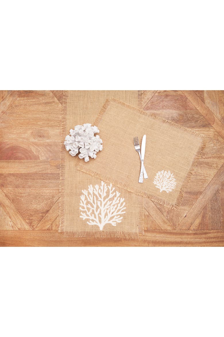 Natural Beige 100% Burlap Fringed Set of 6 Placemats 14" x 20", Alternate, color, Beige