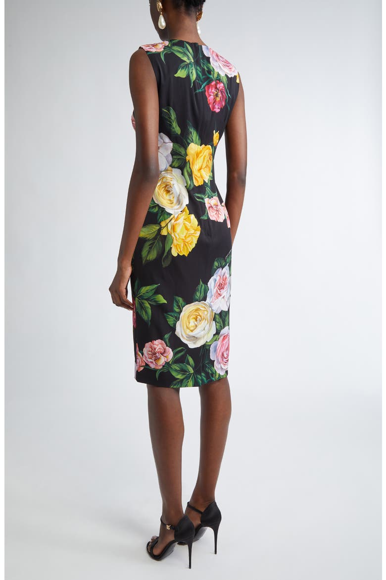Peony & Rose Floral Charmeuse Sheath Dress, Alternate, color, HN5IY PEONIE/ ROSE F.NERO