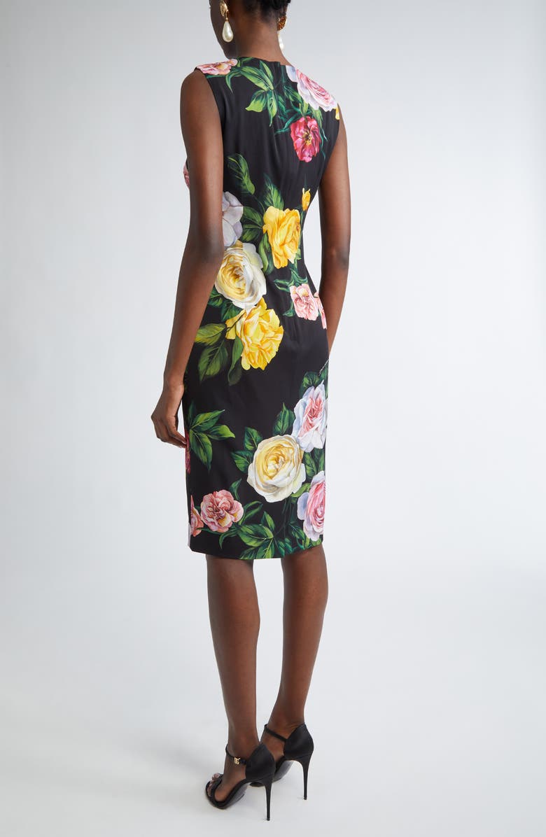 Dolce&Gabbana Peony & Rose Floral Charmeuse Sheath Dress, Alternate, color, Hn5iy Peonie/ Rose F.nero