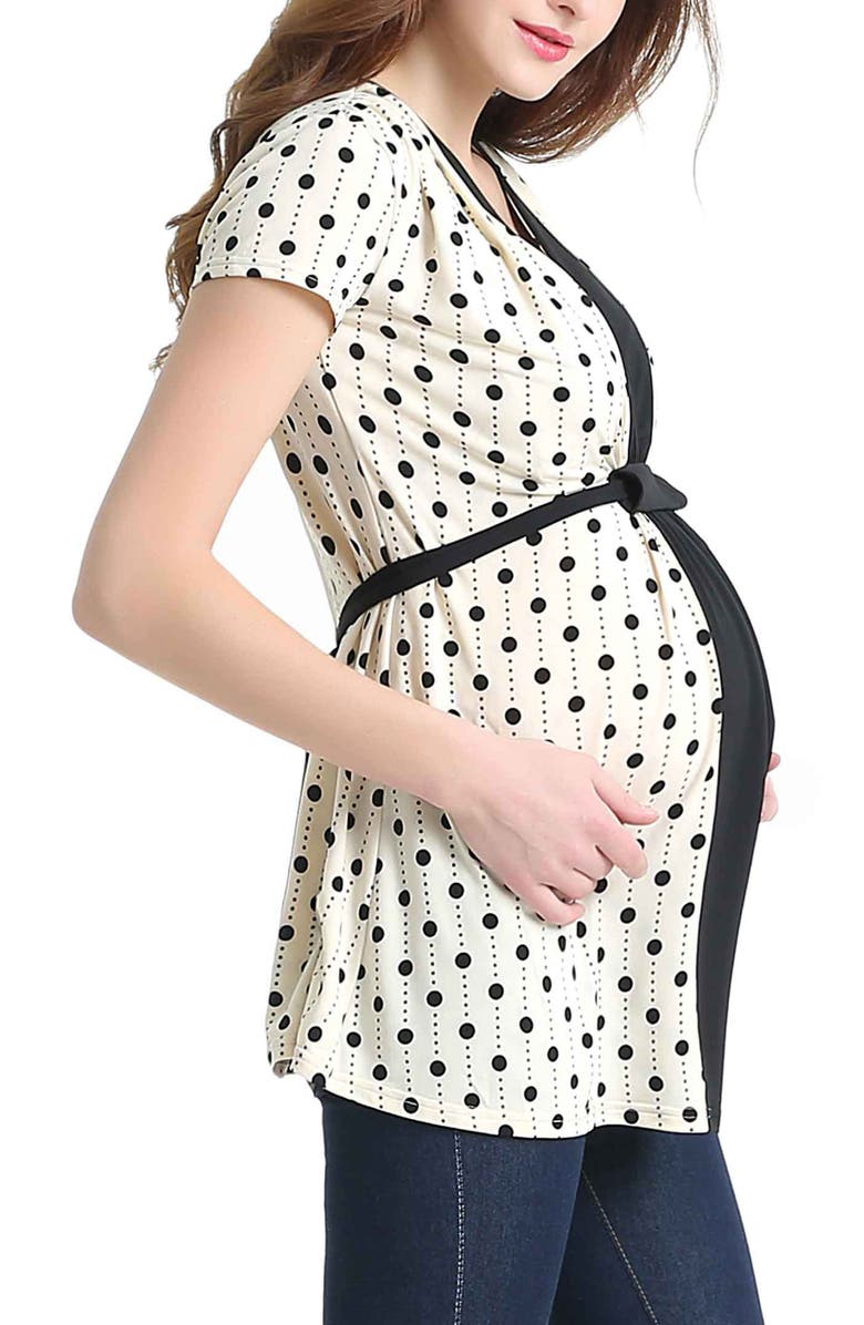 Kimi & Kai Maternity Nursing Polka Dot Print Top, Alternate, color, Beige