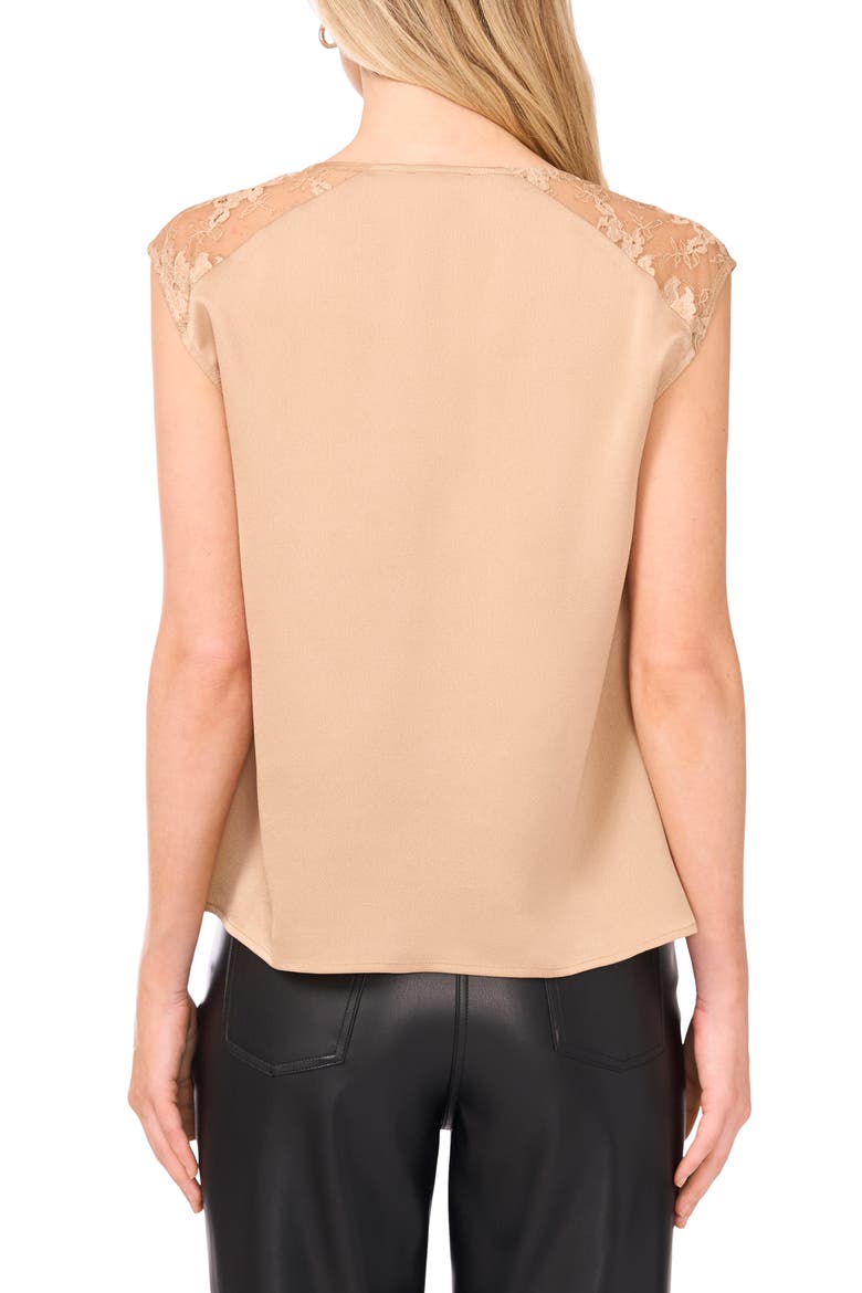 Lace Trim Cowl Neck Sleeveless Top, Alternate, color, CAMEL
