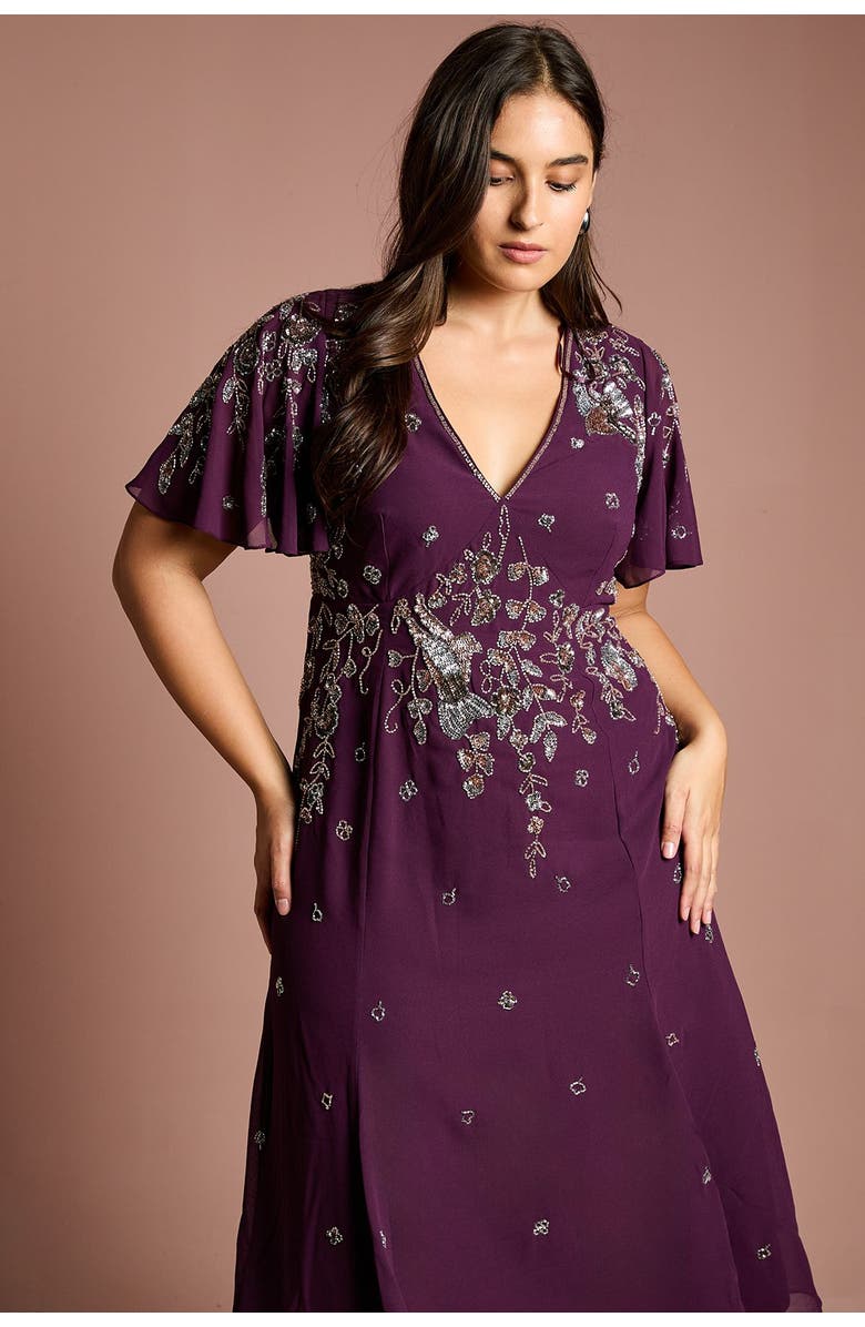 Coast Plus Floral Embellished Midi Dress, Alternate, color, Wine