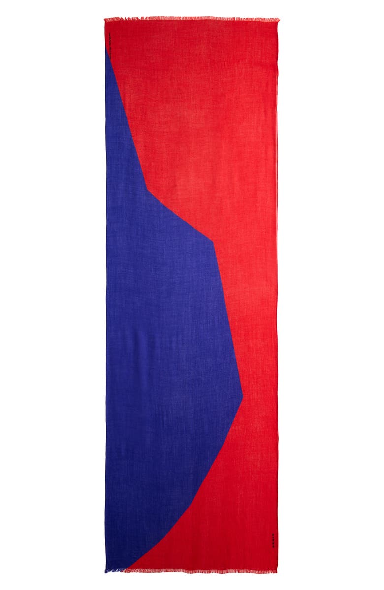 Akris High Plains Cashmere Fringe Scarf, Main, color, Vermillion-Lapis Blue