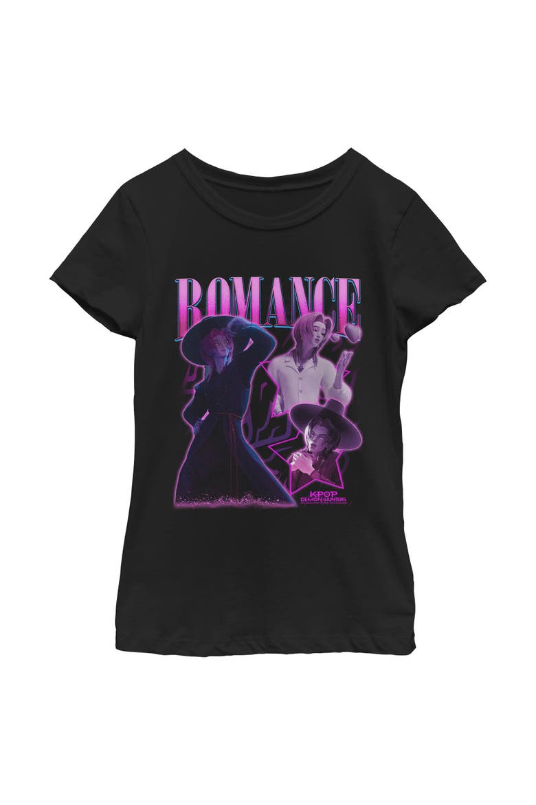 Girls KPop Demon Hunters Romance Saja Collage T Shirt, Main, color, Black