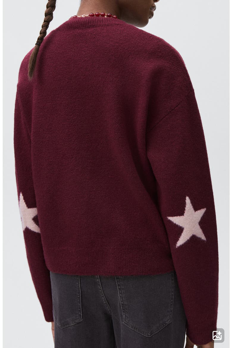 Star Crewneck Sweater, Alternate, color, BURGUNDY