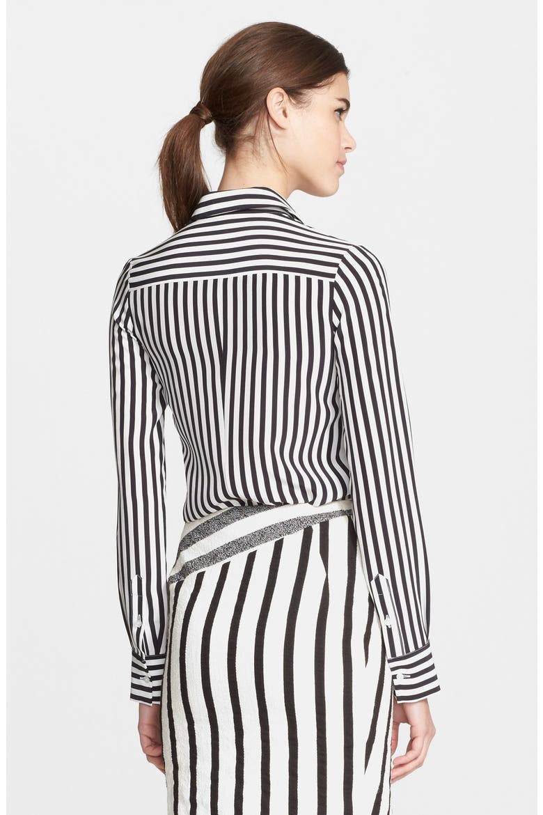 'Chika' Stripe Silk Shirt, Alternate, color, BLACK
