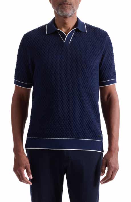 Bugatchi Johnny Collar Basket Stitch Cotton Blend Polo Sweater