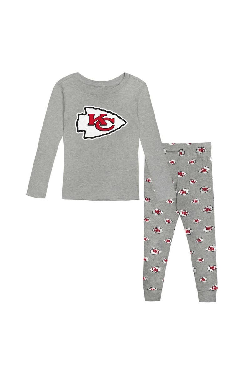 Outerstuff Preschool Heather Gray Kansas City Chiefs Long Sleeve T-Shirt and Pants Sleep Set, Main, color, 