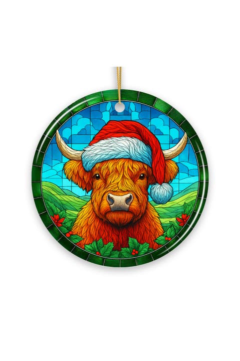 Highland Cow Stained Glass Style Ornament - Version 1